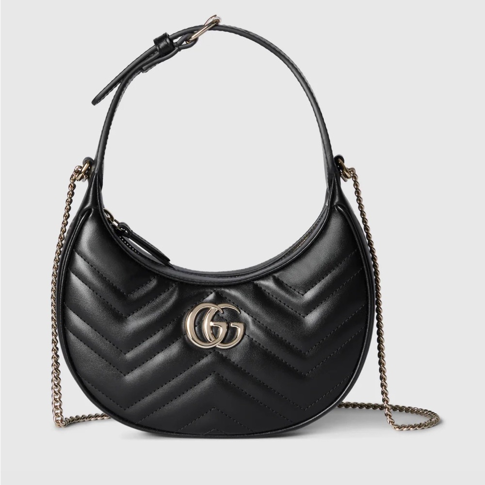 Gucci Black Quilted Leather Bag with Gold Chain